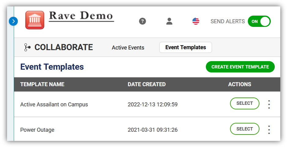 Event Templates Page