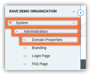 Navigation for System Option - Administration Subsection - Domain Properties Page